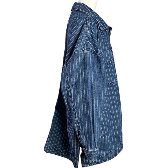 Free People Madison City Pinstripe Denim Jacket Indigo City Stripe Large NWT - Picture 8 of 13